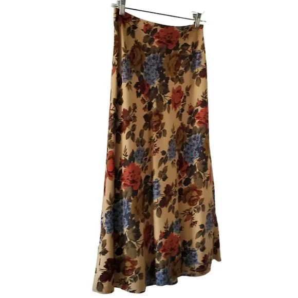 Petite Sophisticate Floral Maxi Skirt | Like New | 2P | Tan Red Gold Smokey Blue - Picture 3 of 13